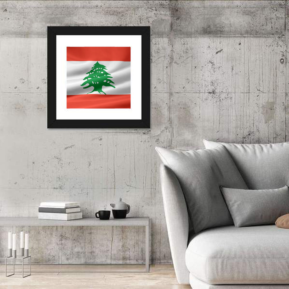 Lebanon Flag with Cedar Emblem Wall Art