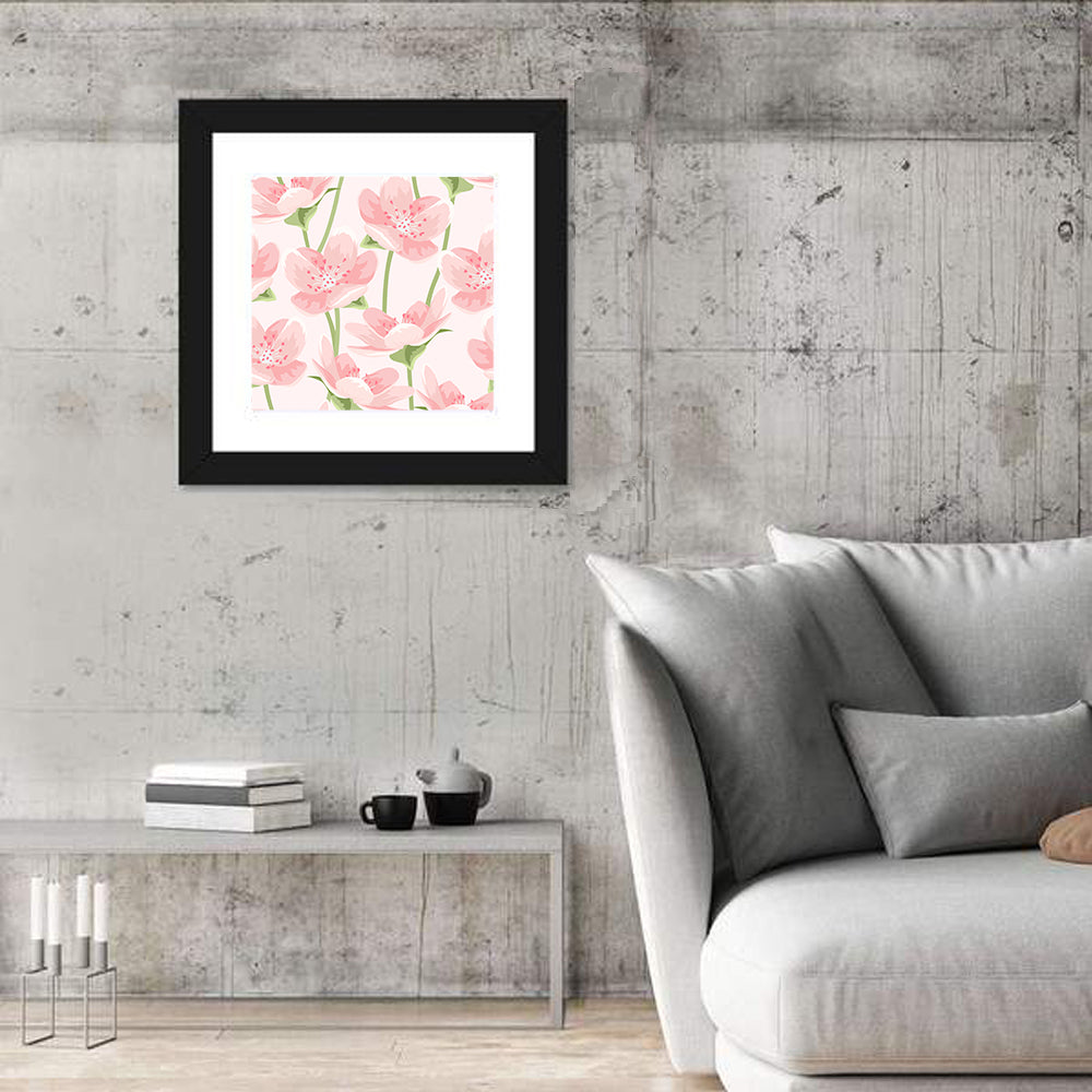 Spring Pink Sakura Magnolia Pattern Wall Art in a room, square