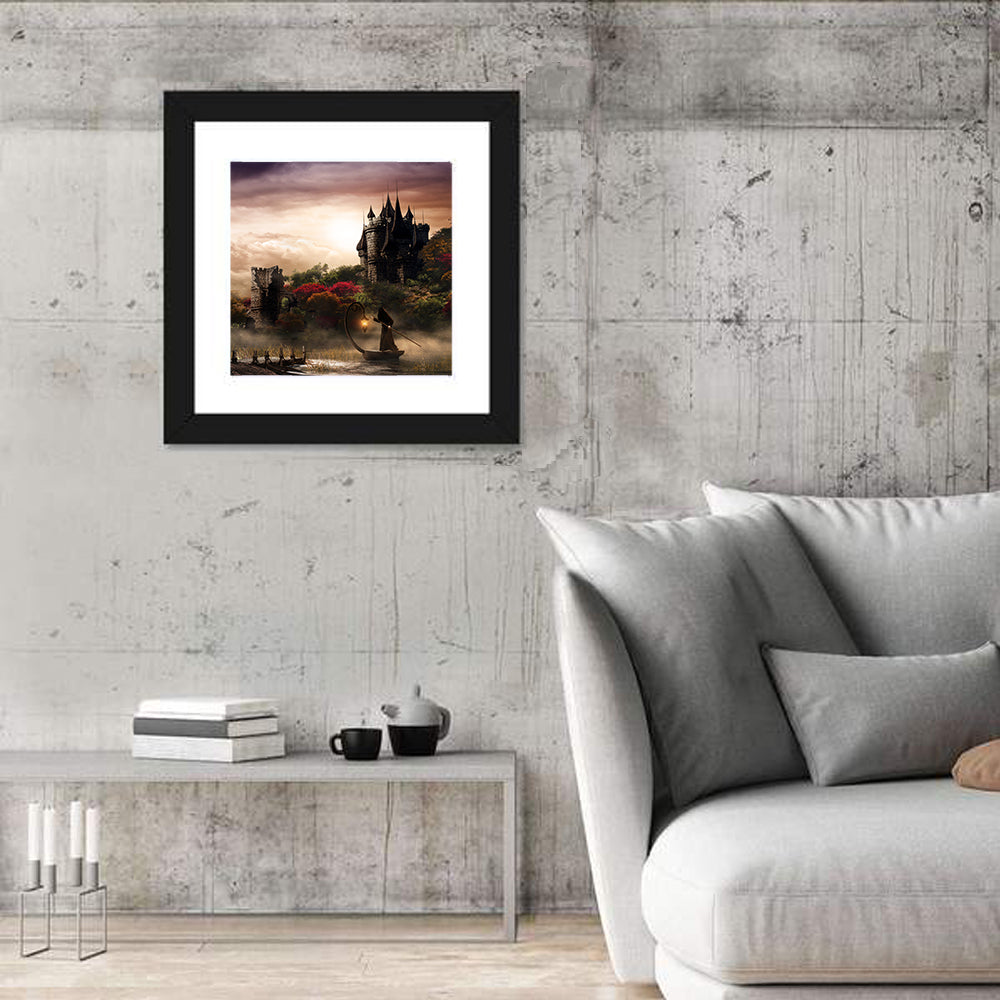 Castle Over Misty Lake at Dusk Wall Art