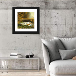 Wooden Boat On Bank Of Lake Wall Art