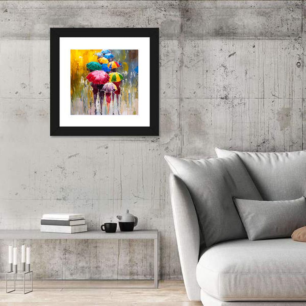 Rain Soaked Cityscape Oil Painting Wall Art in a room, square
