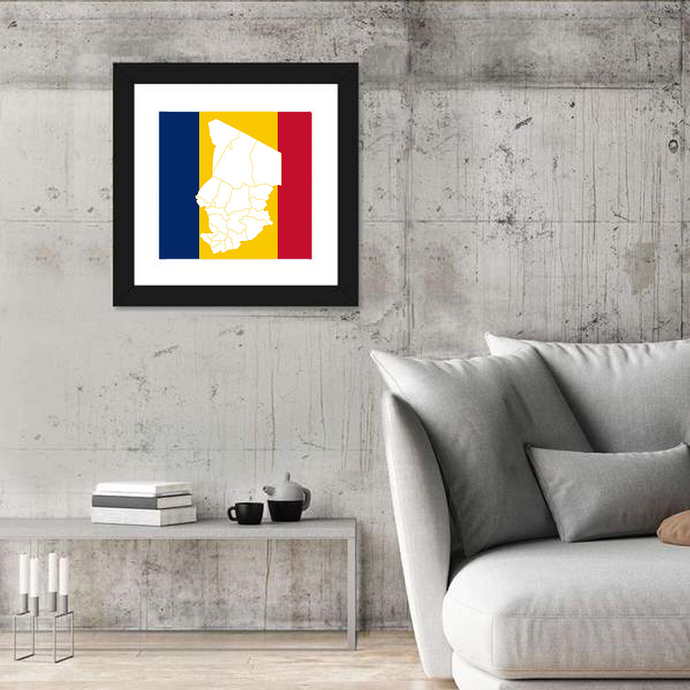 Chad Map with Tricolor Flag Wall Art