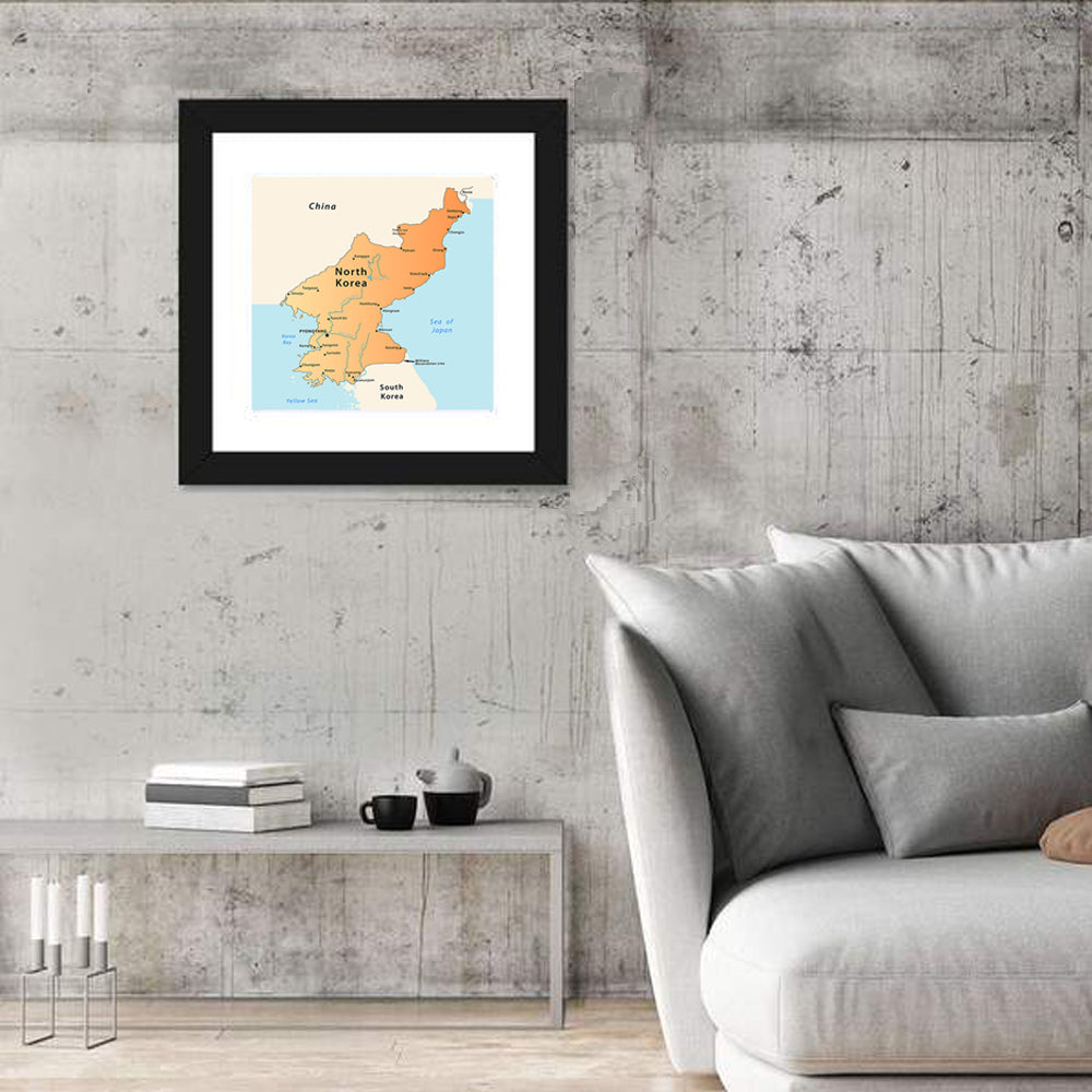 North Korea Political Map Wall Art