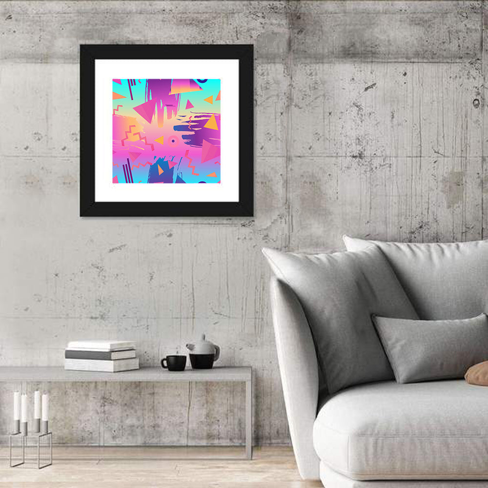 Retro Fashion Geometric Pattern Wall Art in a room, square