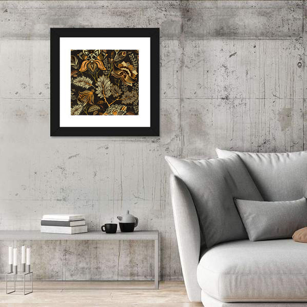 Vintage Ornamental Floral Pattern Wall Art in a room, square