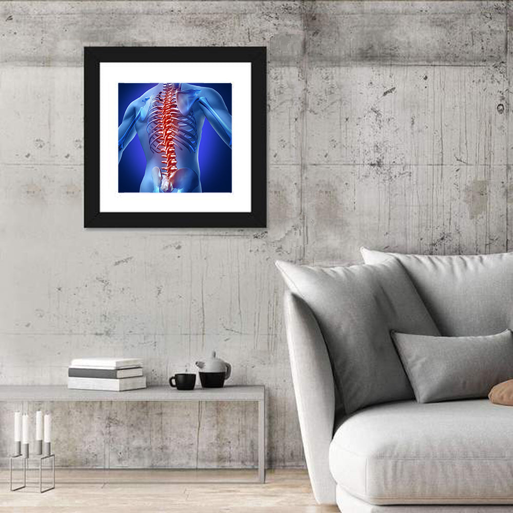Spine Pain Anatomy Illustration Wall Art in a room, square