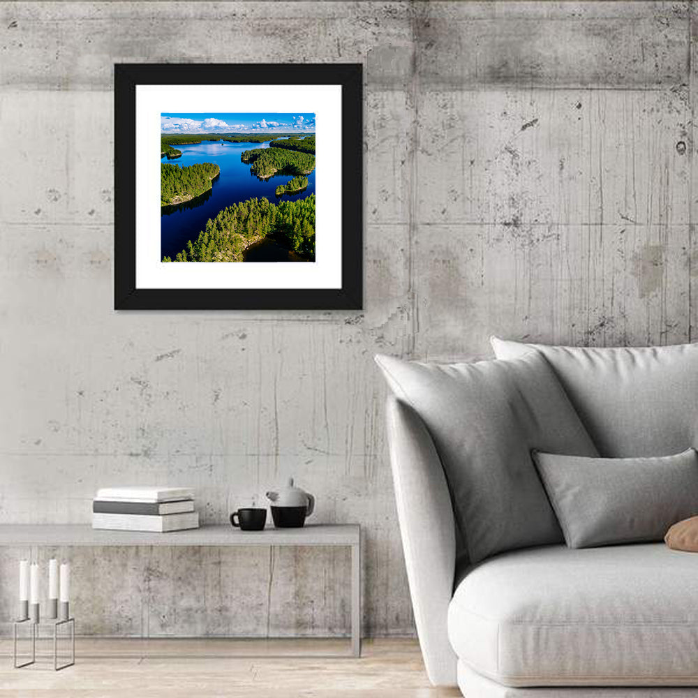 Blue Lakes and Green Forests, Finland Wall Art in a room, square