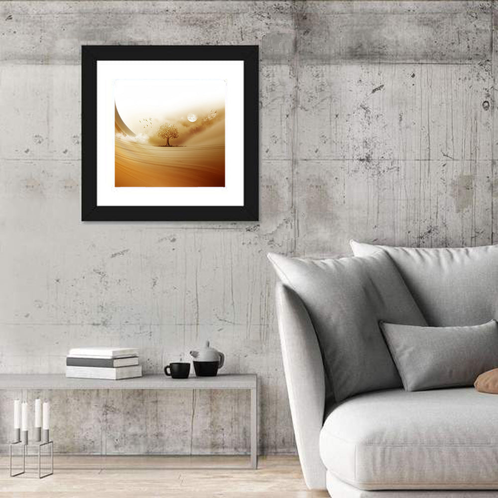 Moonlit Desert Tree Wall Art in a room, square