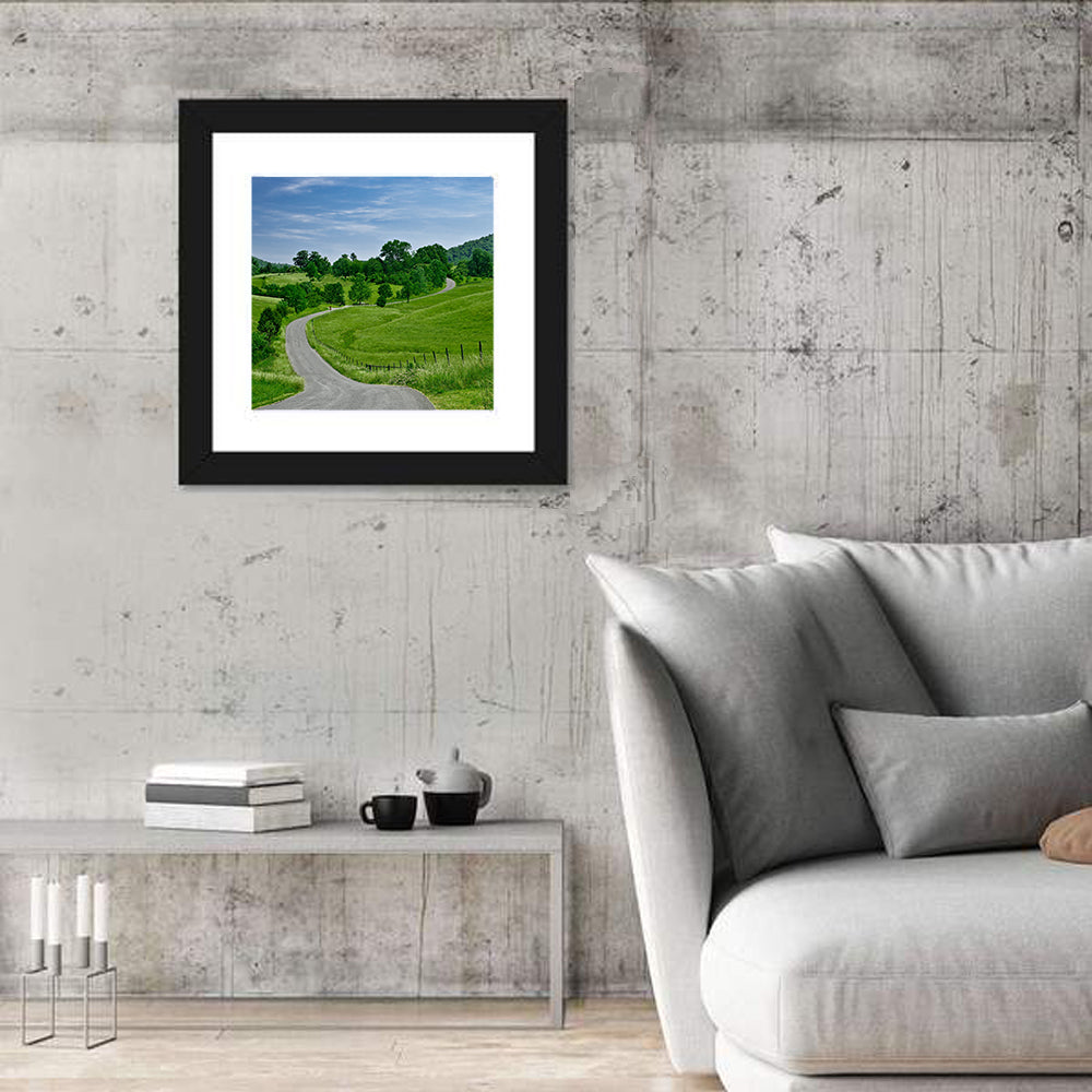 Blue Ridge Winding Road, Western Virginia Wall Art in a room, square
