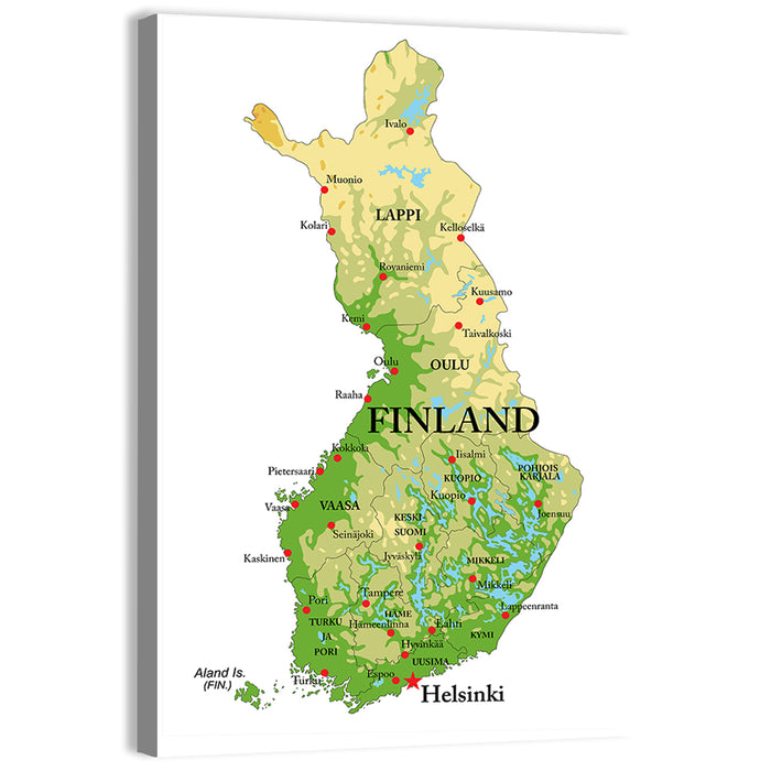 Finland Relief Map Wall Art as a canvas print