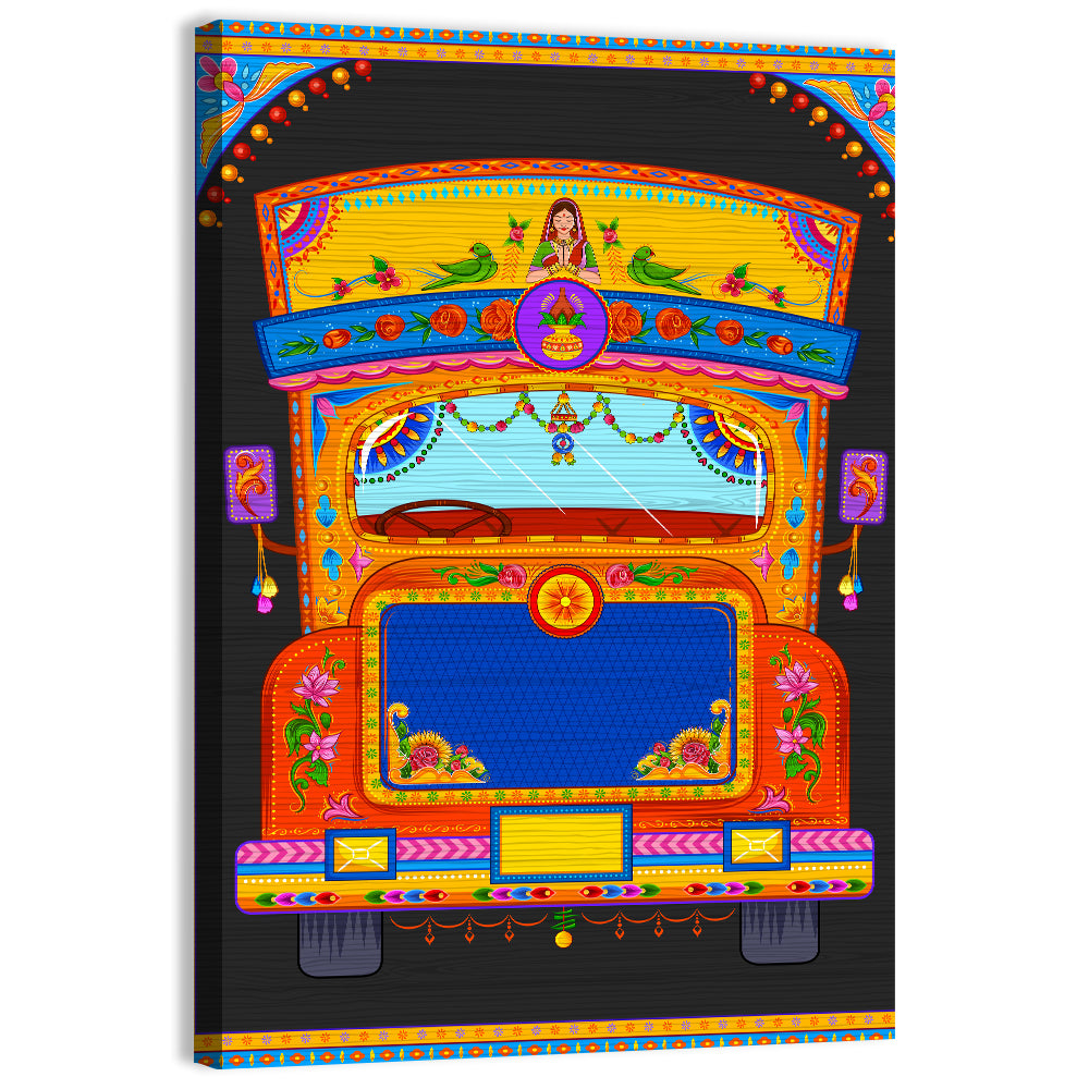 Colorful Indian Truck Illustration Wall Art