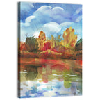 Autumn Lake Reflection Watercolor Wall Art