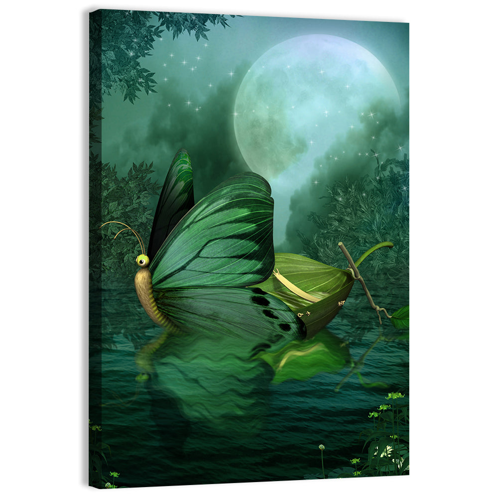 Moonlit Butterfly on Leaf Boat Wall Art