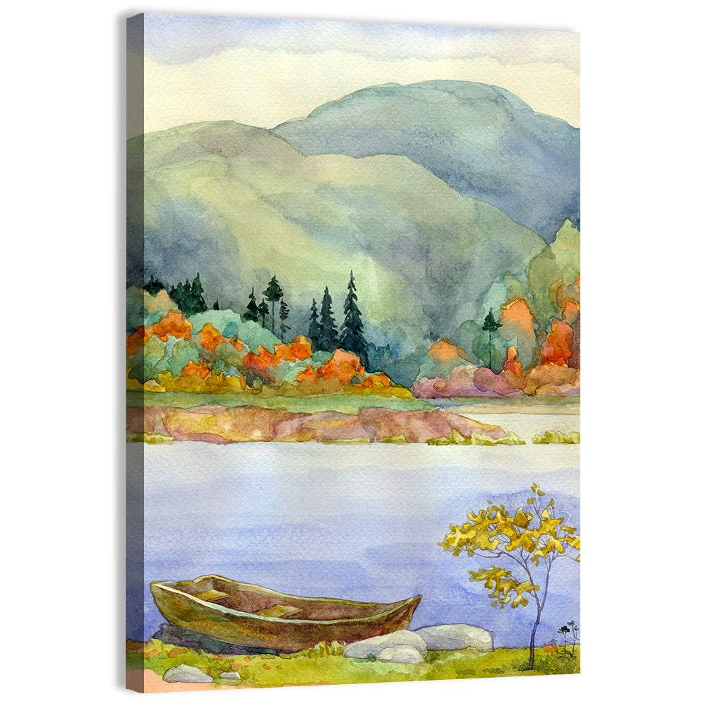 Old Rowboat on Autumn Lake Wall Art, canvas print, portrait