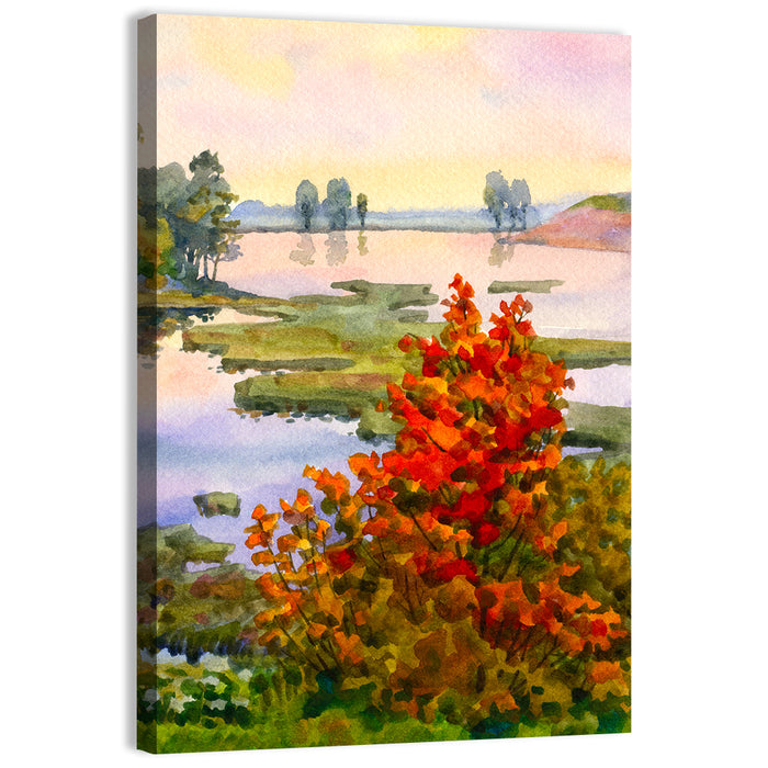 Autumn Lake Watercolor Wall Art as a canvas print