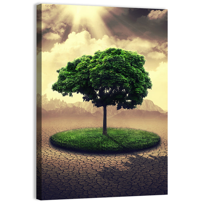 Circular Grass Oasis with Lone Tree Wall Art as a canvas print