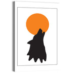 Wolf Silhouette with Orange Moon Wall Art