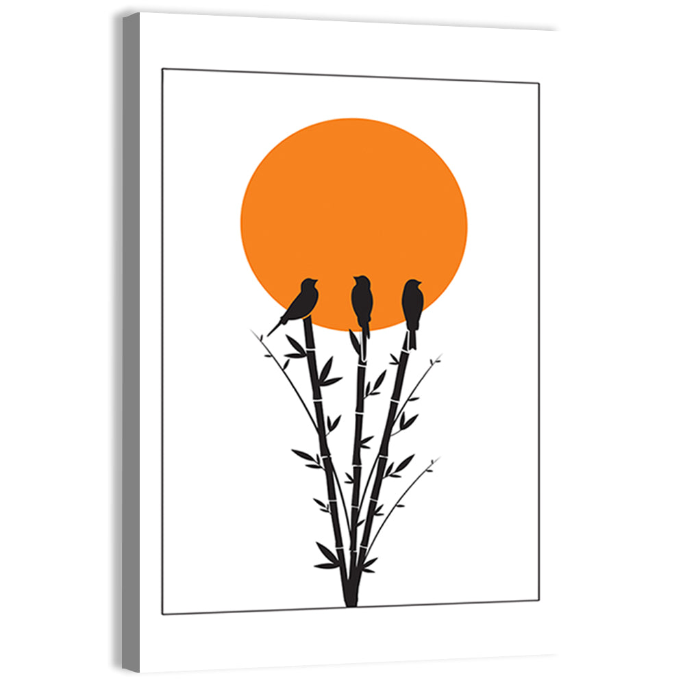 Bamboo and Birds Silhouette Wall Art, canvas print, portrait