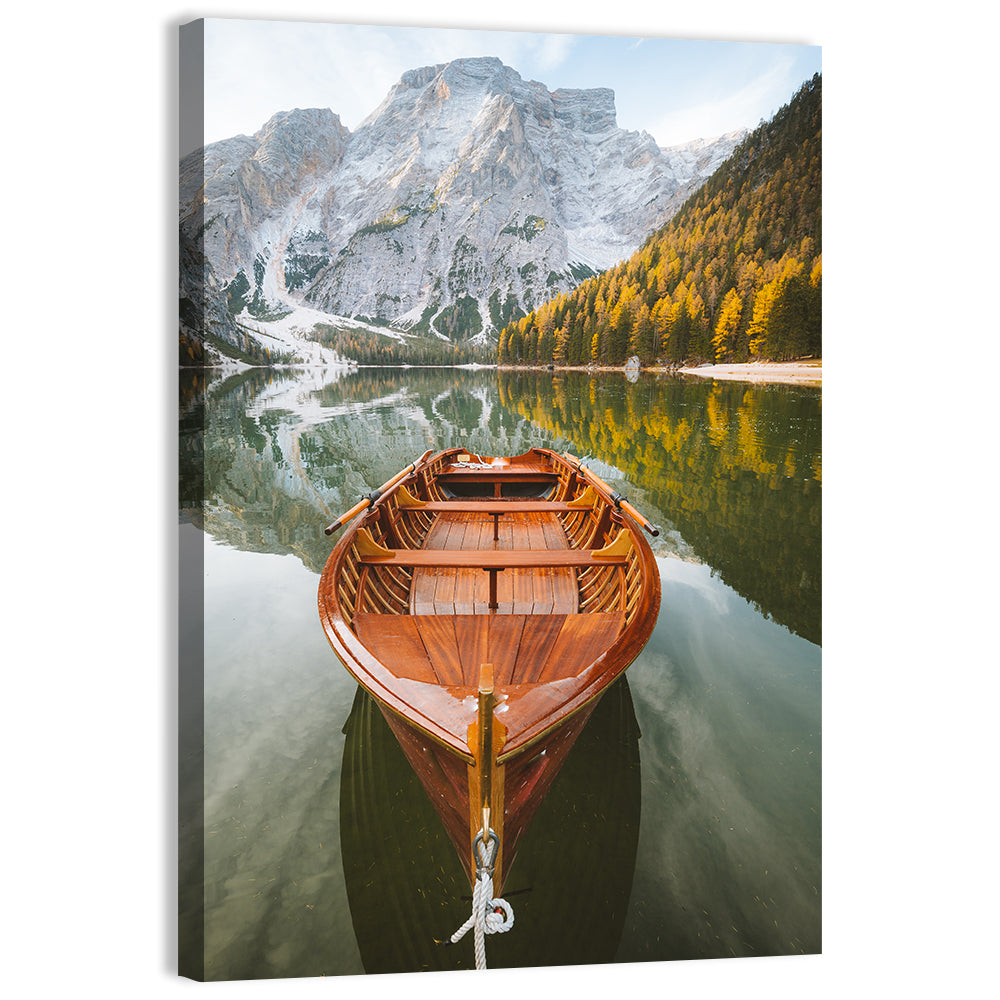 Rowboat at Lago Di Braies Wall Art, canvas print, portrait