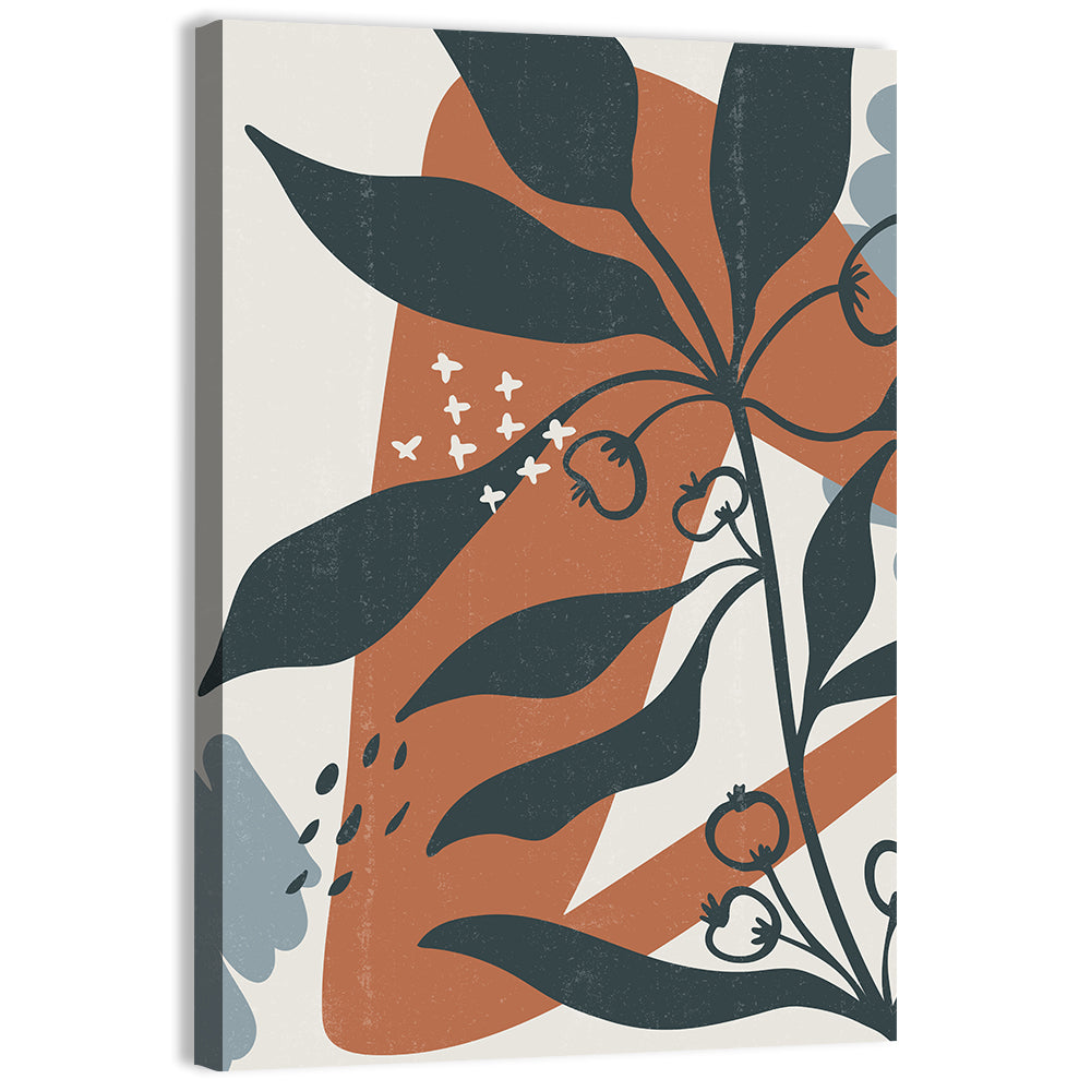 Boho Floral Abstract, Dark Blue and Terracotta Wall Art, canvas print, portrait