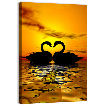 Swan Love Sunset Wall Art