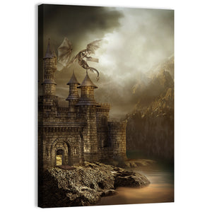 Fantasy Castle With Dragon Wall Art