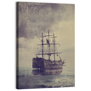 Old Pirate Ship In The Sea Wall Art