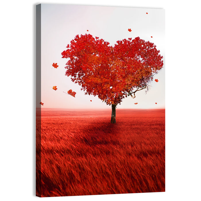 Heart-shaped Tree in Red Field Wall Art as a canvas print