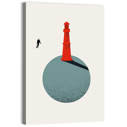 Red Lighthouse on Planet Wall Art