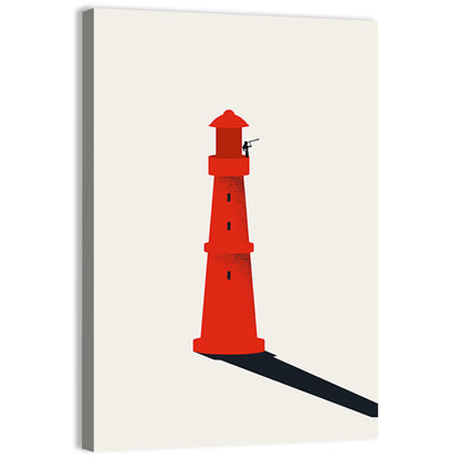 Red Lighthouse with Telescope Silhouette Wall Art