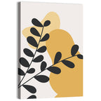 Diagonal Black Leaves with Golden Shapes Wall Art