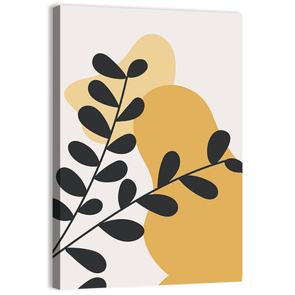 Diagonal Black Leaves with Golden Shapes Wall Art