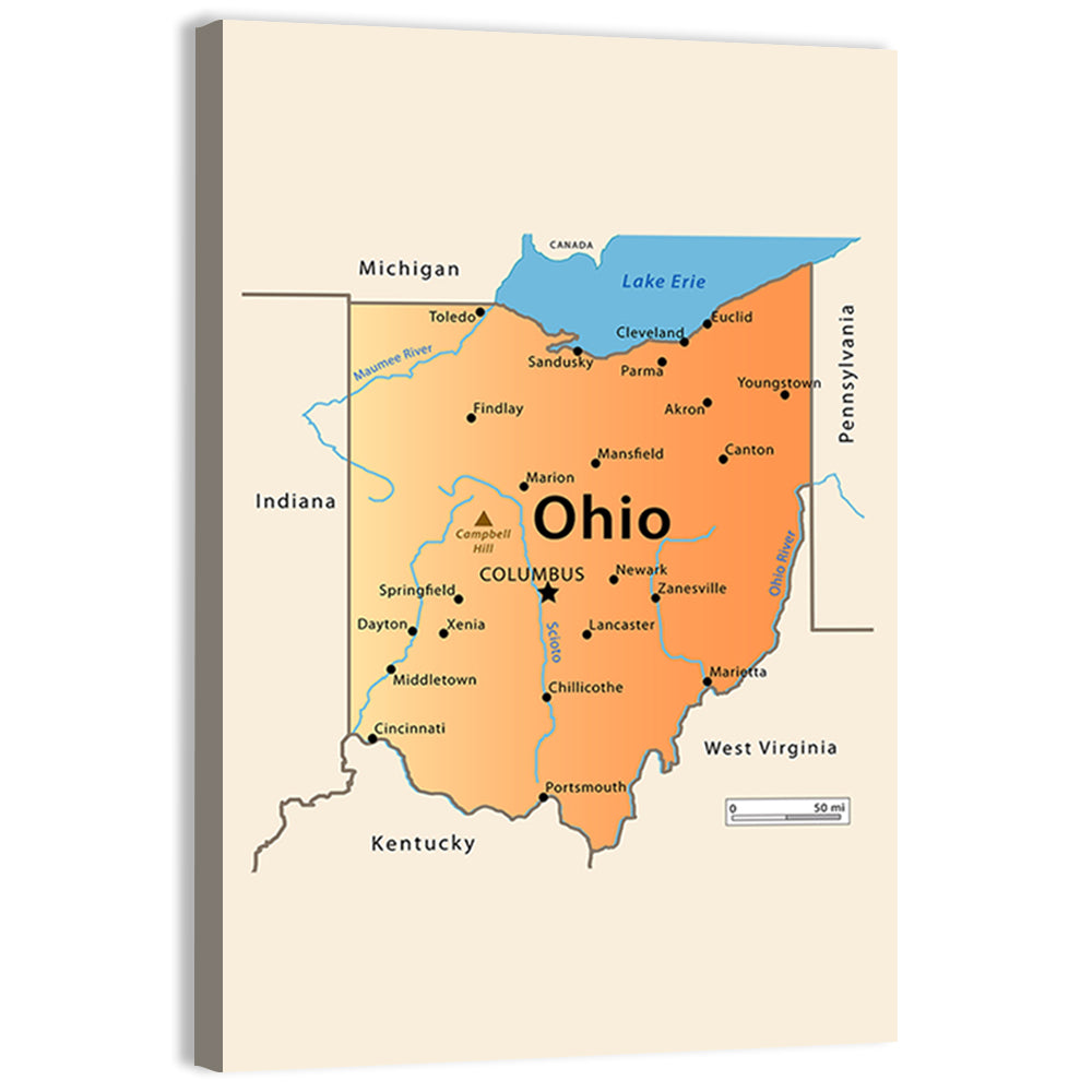 Ohio State Map Wall Art