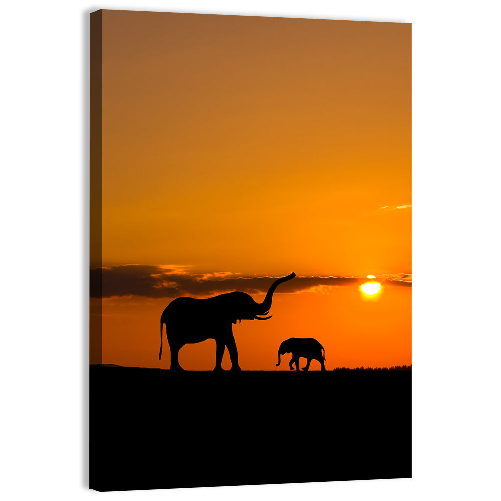 Savannah Elephant Silhouettes Wall Art, canvas print, portrait