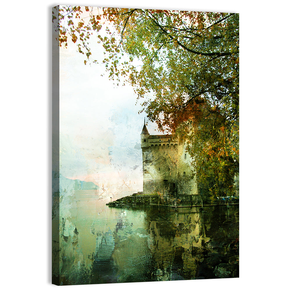 Chillon Castle on Lake Geneva Wall Art, canvas print, portrait