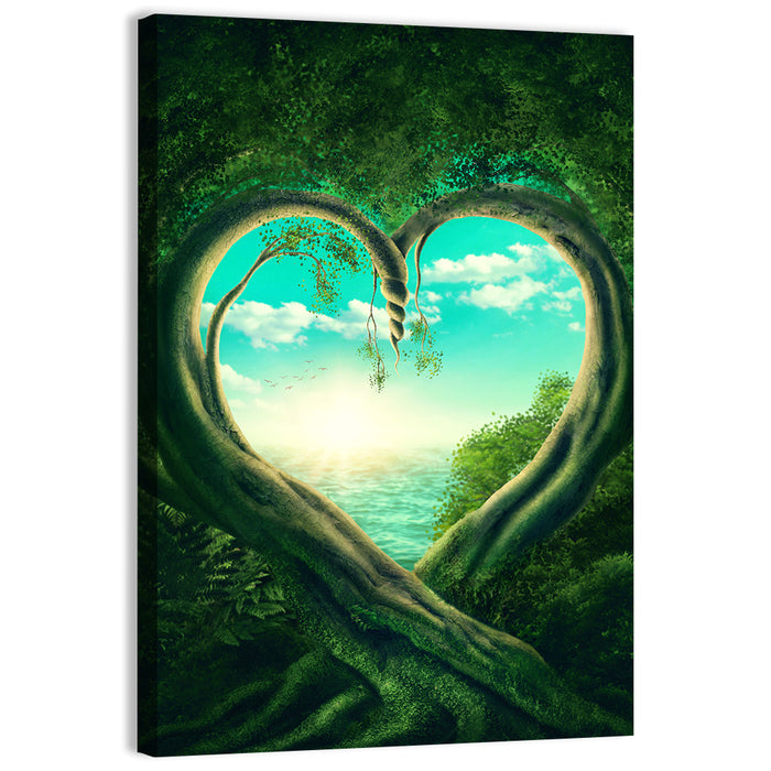 Two Trees Forming a Heart Wall Art as a canvas print