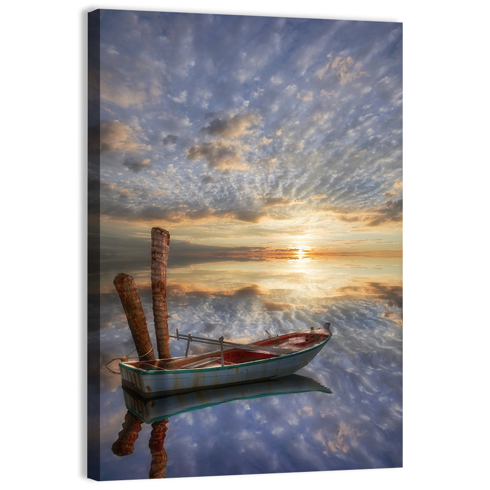 Lonely Boat at Sunset Wall Art