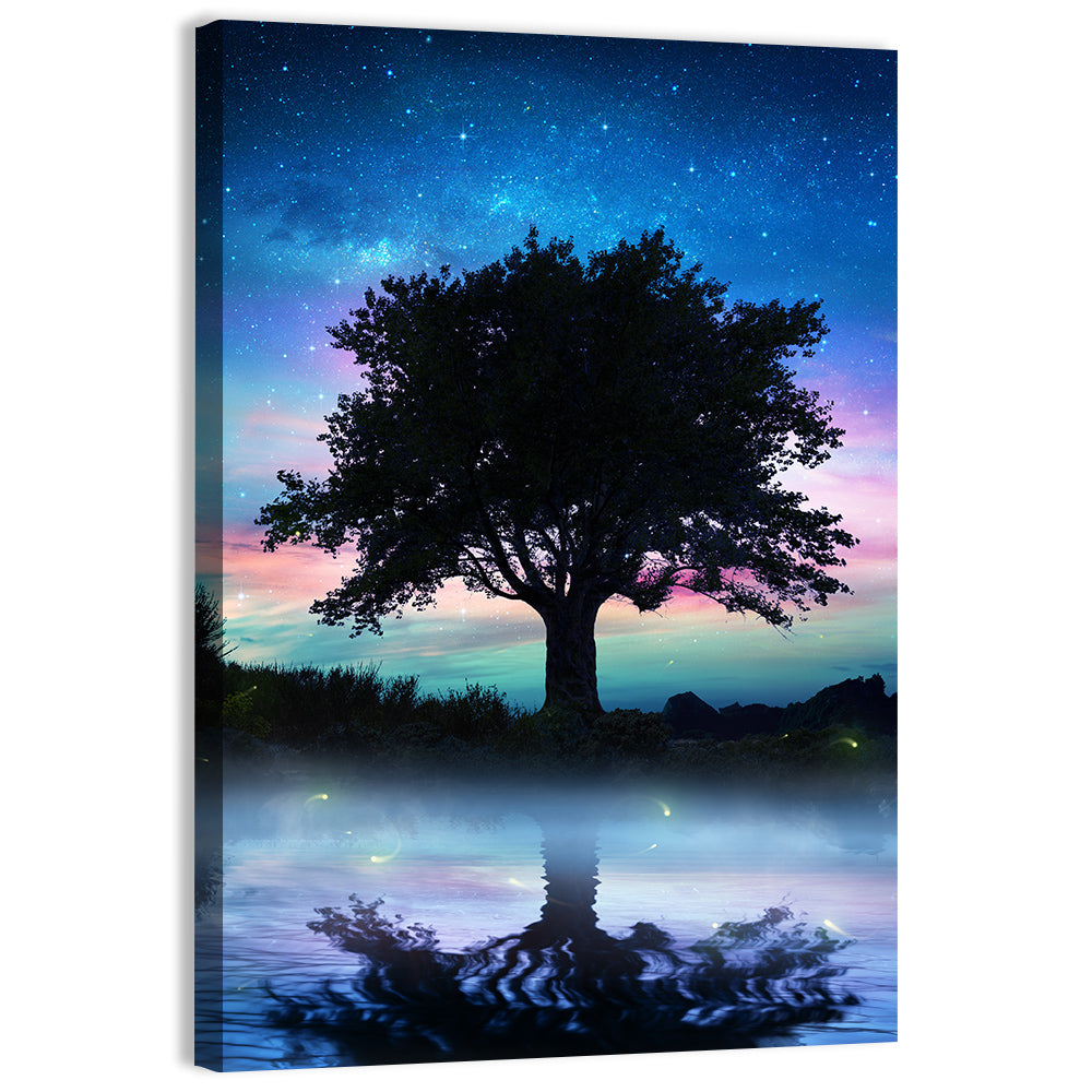 Lonely Tree Under Starry Sky Wall Art, canvas print, portrait