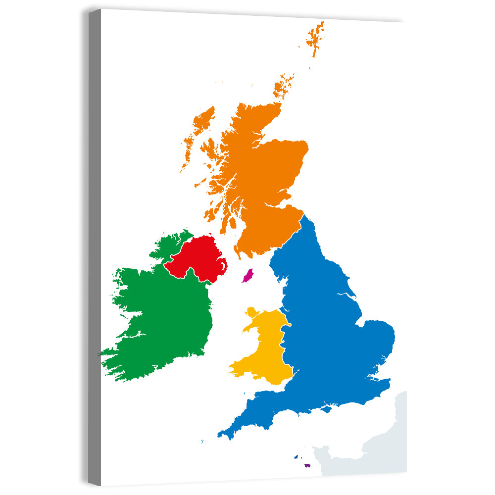 British Isles Multicolor Map Wall Art, canvas print, portrait