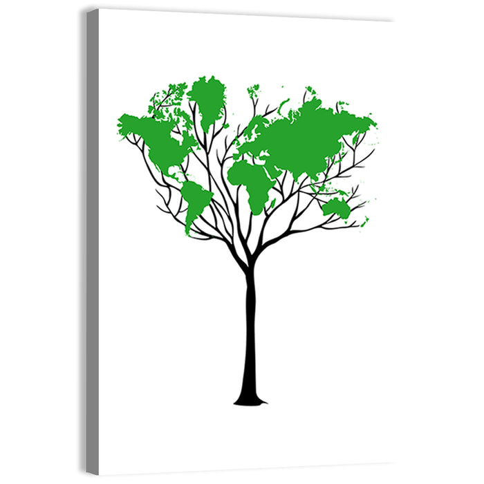 World Map Tree with Green Canopy Wall Art as a canvas print