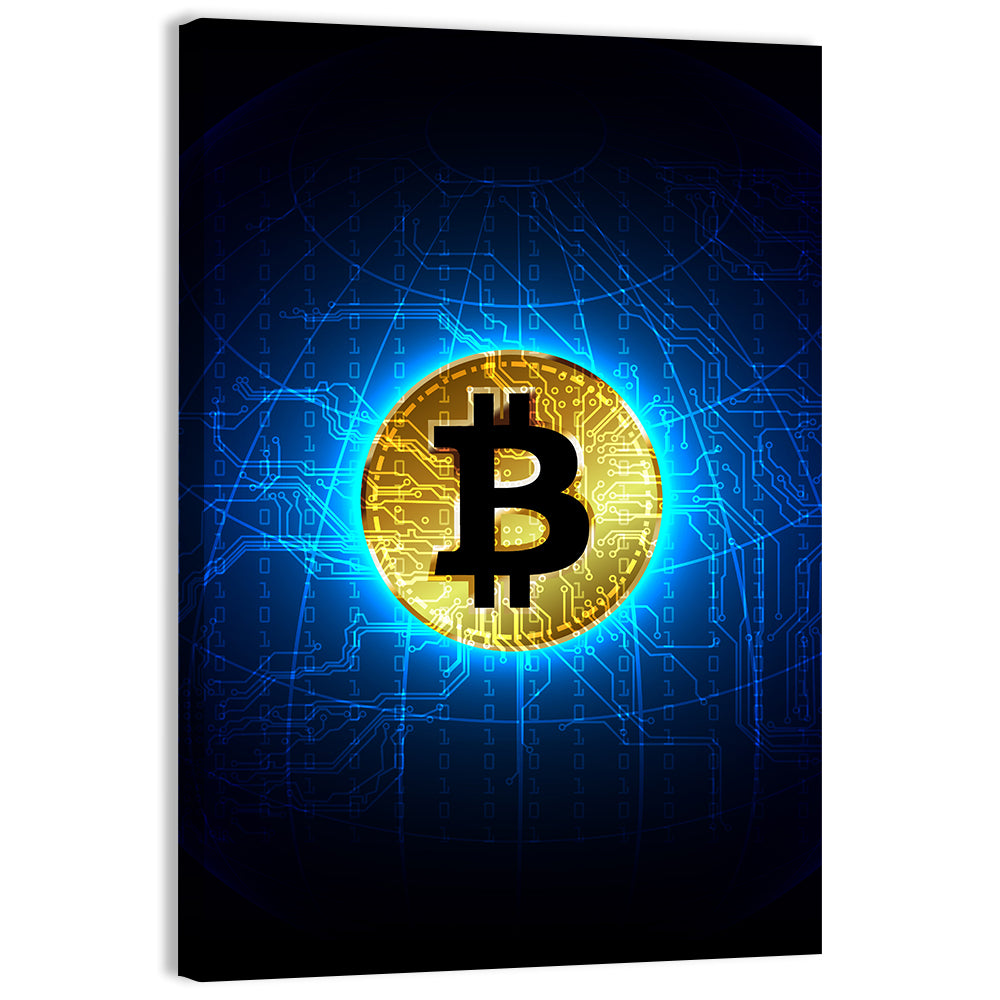 Golden Bitcoin Globe Wall Art