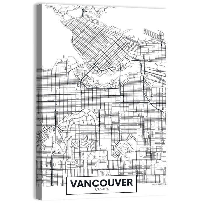 Vancouver City Map Wall Art as a canvas print