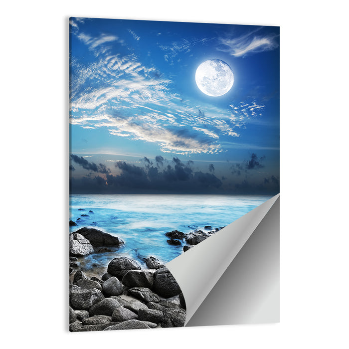 Moonlit Tropical Bay with Rocky Coast Wall Art as a poster print