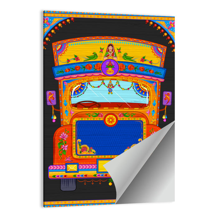 Colorful Indian Truck Illustration Wall Art as a poster print