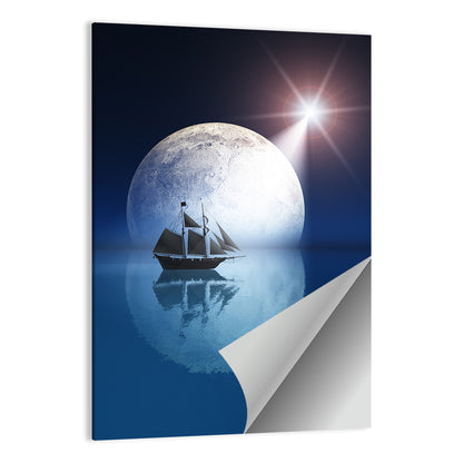 Moon & Star Over Ship Wall Art