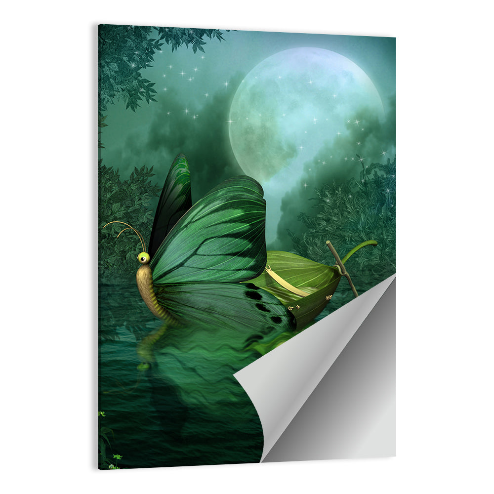 Moonlit Butterfly on Leaf Boat Wall Art