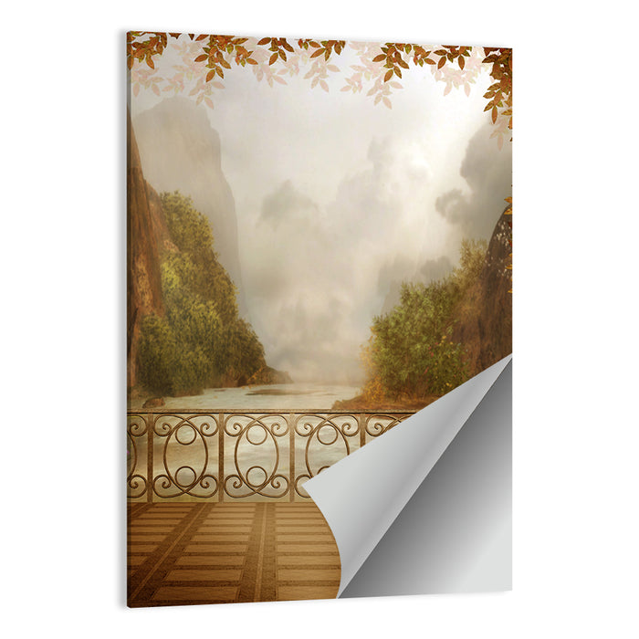 Misty Balcony Over Lake Wall Art as a poster print