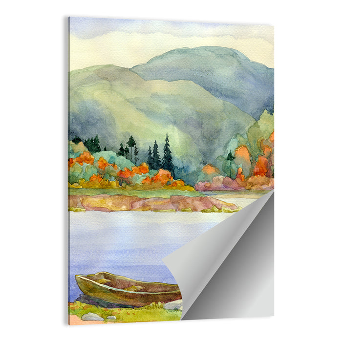 Old Rowboat on Autumn Lake Wall Art as a poster print