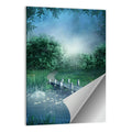 Misty Forest Lake with Wooden Bridge Wall Art