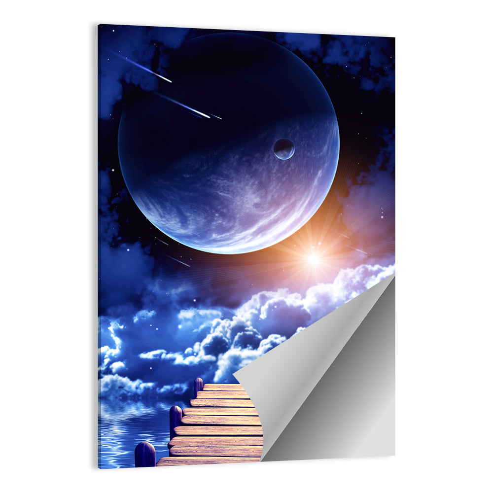 Wooden Pier Under Planetary Nebula Wall Art